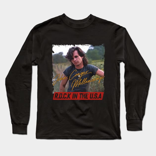 Retro Portrait Mellencamp Rock In The USA Long Sleeve T-Shirt by FrancisMcdanielArt